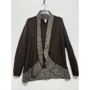 Chicos Brown Open Front Cardigan Sweater Shimmer Knit Trim Womens Size 3‎ XL